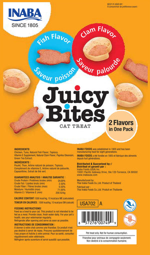 INABA Juicy Bites Friandises sans céréales pour chat saveur poisson et palourde, pack de 3