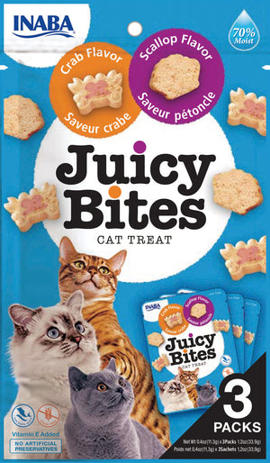 INABA Juicy Bites Saveur Coquille Saint-Jacques et Crabe Friandises sans céréales pour chats, lot de 3