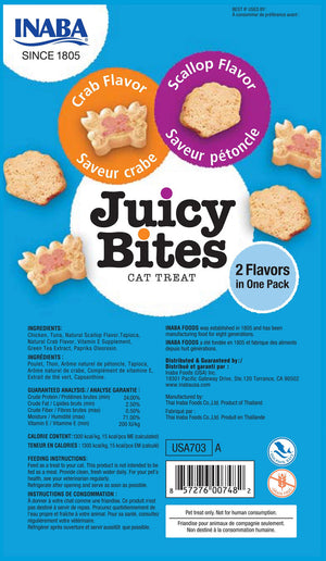 INABA Juicy Bites Saveur Coquille Saint-Jacques et Crabe Friandises sans céréales pour chats, lot de 3