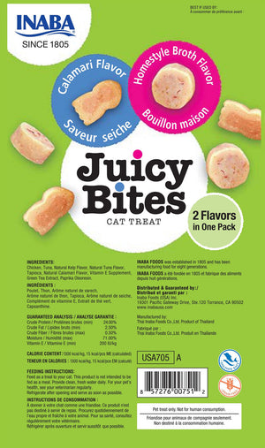 INABA Juicy Bites Friandises pour chats sans céréales saveur bouillon maison & calamars, lot de 3