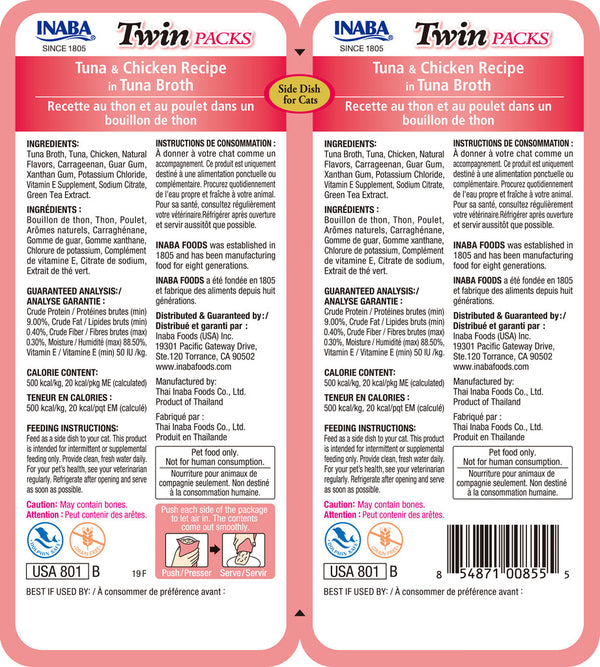 INABA Twin Packs Tuna & Chicken in Tuna Broth Side Dish for Cats