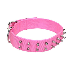 Macho Dog Double-Ply Spiked Dog Collar with Roller Buckle, Bright Pink