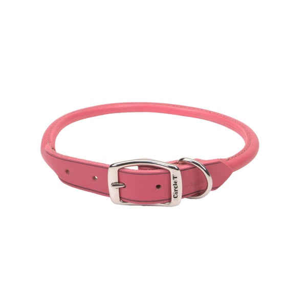 Circle T Collier rond en cuir tanné chêne pour chien, Rose