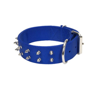 Macho Dog Double-Ply Spiked Dog Collar with Roller Buckle, Blue