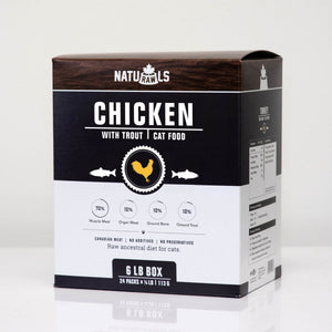 Naturawls Nourriture crue pour chats poulet et truite.
