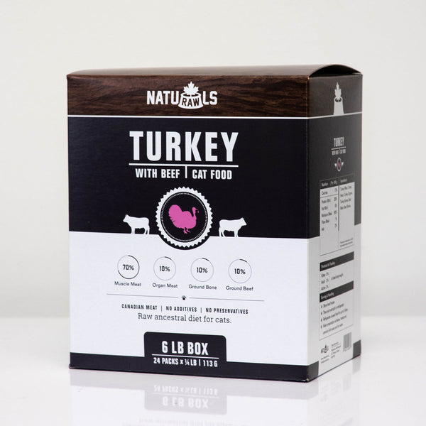 Naturawls Nourriture crue pour chats dinde et bœuf.