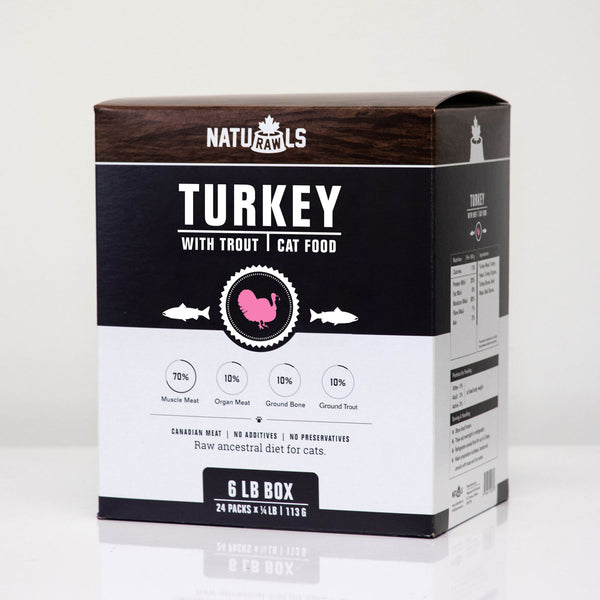 Naturawls Nourriture crue pour chats dinde et truite.