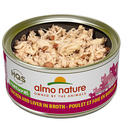 Almo Nature HQS Natural Chicken & Liver in Broth Grain-Free Wet Cat Food Can