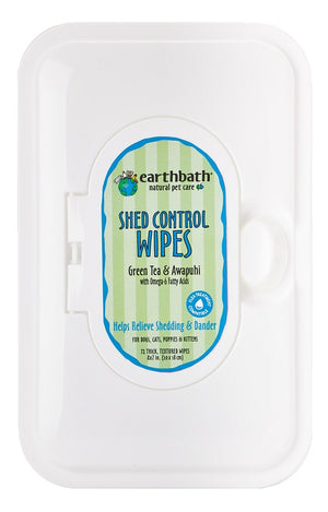 Earthbath Shed Control Wipes for Dogs & Cats, Green Tea & Awapuhi, 72-count