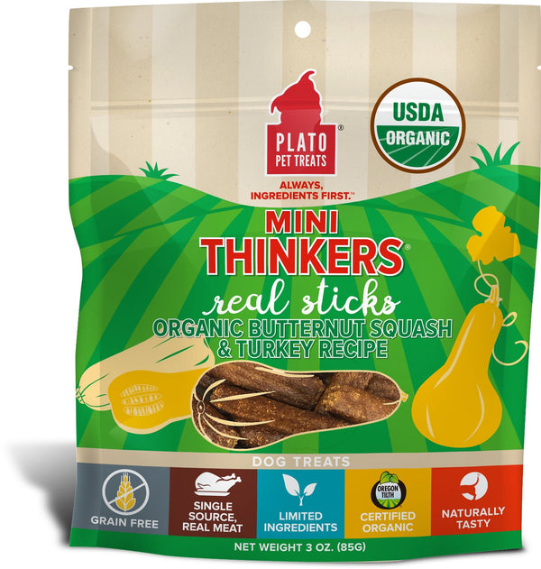 Plato Mini Thinkers Organic Butternut Squash & Turkey Dog Treats