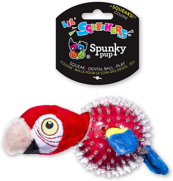 Spunky Pup Lil' Squeakers Parrot in Clear Spiky Ball Dog Toy
