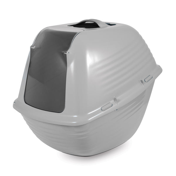 Petmate Stay Fresh Bac à litière pour chat à capuchon Argent perle