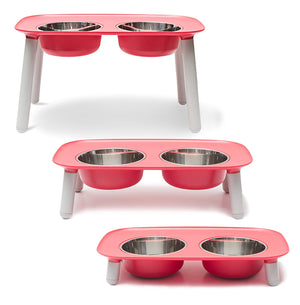 Messy Mutts Elevated Double Feeder with Stainless Bowls for Dogs, Watermelon
