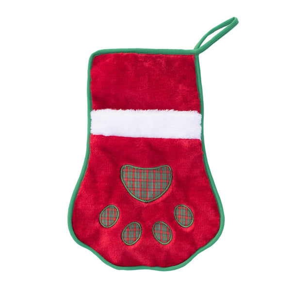 ZippyPaws Holiday Paw Stocking Red Paw Dog Toy