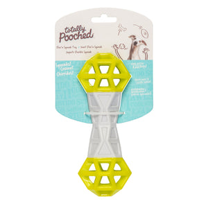 Messy Mutts Totally Pooched Flex n' Squeak Dumbbell Treat Dispensing Dog Toy, Grey/Green, 7-in