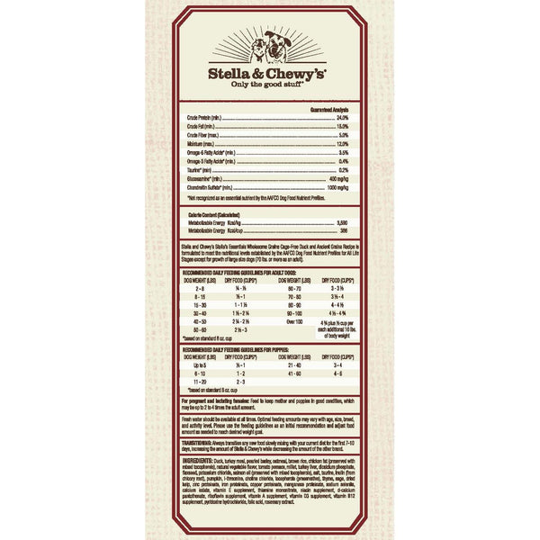 Stella & Chewy's Essentials Grains complets canard et grains anciens Croquettes pour chiens