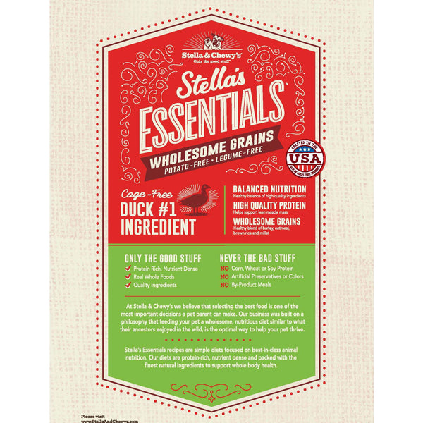 Stella & Chewy's Essentials Grains complets canard et grains anciens Croquettes pour chiens