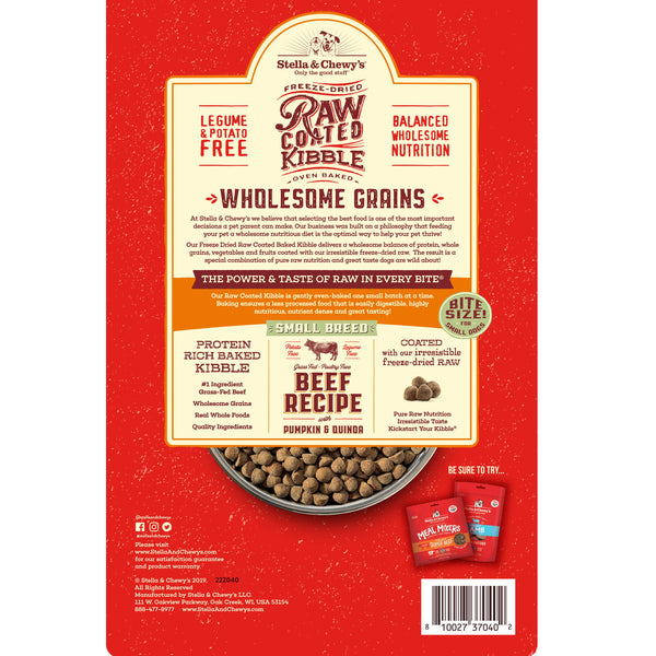 Stella & Chewy's Croquettes enrobées de cru Grains complets boeuf, citrouille et quinoa Croquettes pour petites races