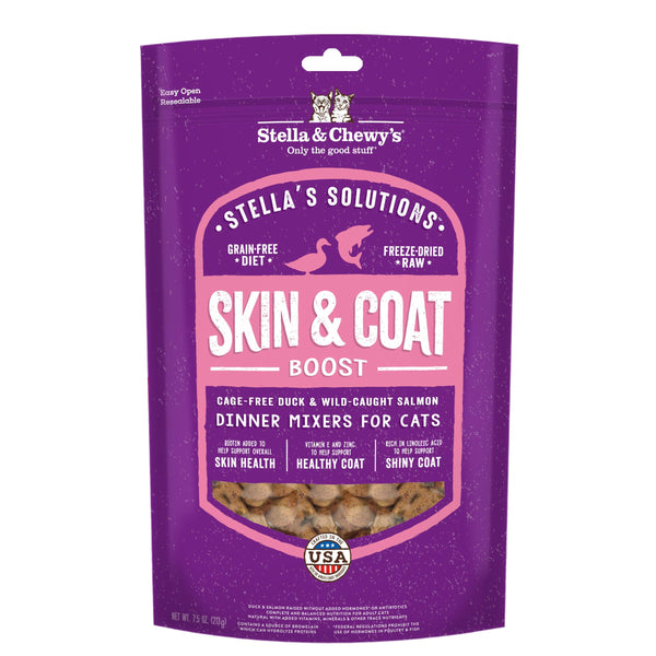 Stella & Chewy's Stella's Solutions Boost peau et pelage canard et saumon Topping cru lyophilisé pour chats