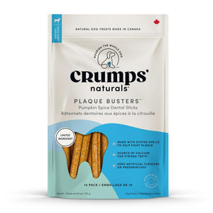 Crumps' Naturals Plaque Busters Pumpkin Spice Dental Sticks Dog Treats, 7-in