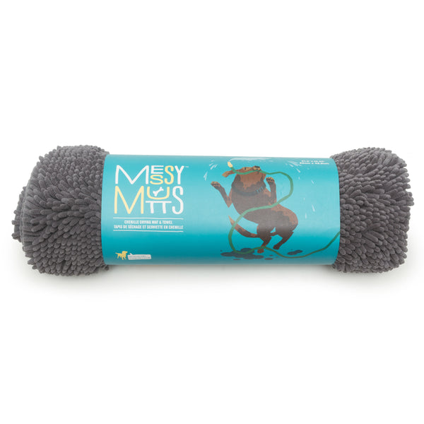 Messy Mutts Microfiber Door Mat & Towel with Hand Pockets for Dogs, Cool Grey