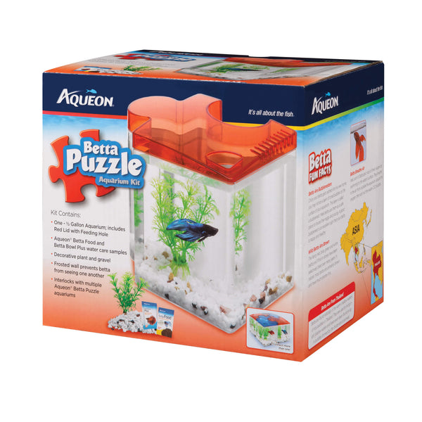 Aqueon Betta Puzzle Aquarium Kit, Red, 0.5-gallon