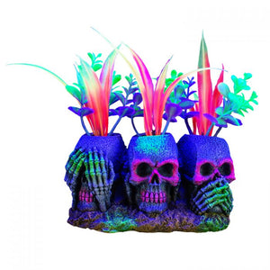 Marina iGlo Skulls with Plants Aquarium Ornament, 5.5-in