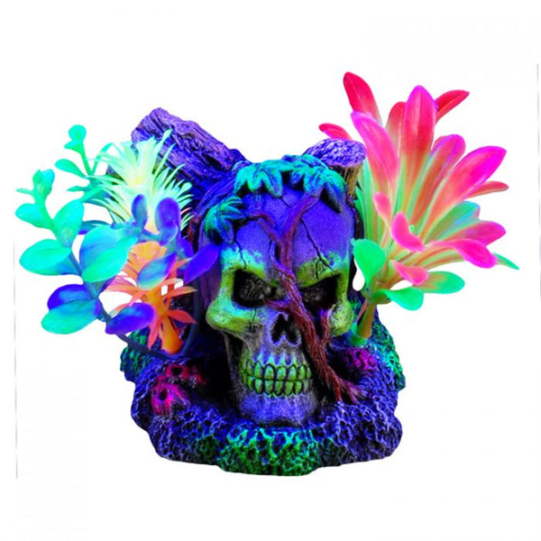 Marina iGlo Skull with Vines & Plants Aquarium Ornament, 4.5-in