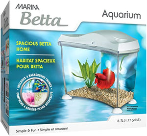 Marina Betta Spacious Betta Home Aquarium Kit, White, 1.77-gal