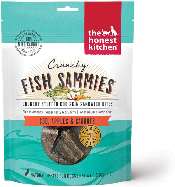 The Honest Kitchen Crunchy Fish Sammies Cod, Apples & Carrots Dog Treats, 3.5-oz