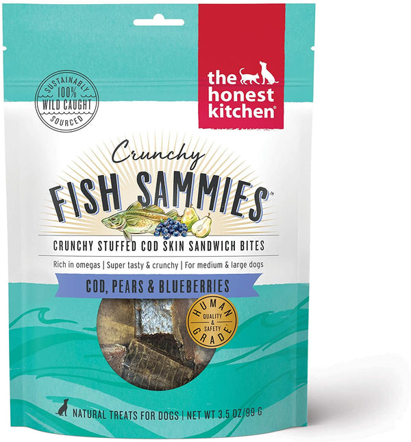 The Honest Kitchen Crunchy Fish Sammies Cod, Pears & Blueberries Dog Treats, 3.5-oz