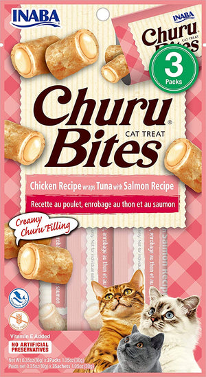 INABA Churu Bites Chicken Wraps Tuna & Salmon Grain-Free Cat Treats