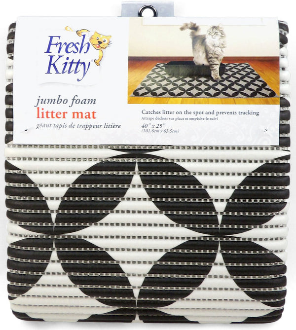 Fresh Kitty Tapis de Litière pour Chat Cercles en Mousse Jumbo, Noir et Gris