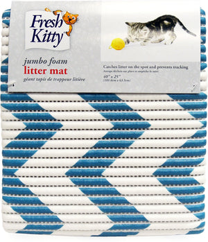 Fresh Kitty Jumbo Tapis en mousse pour litière de chat, Chevron bleu et blanc, 40-in x 25-in