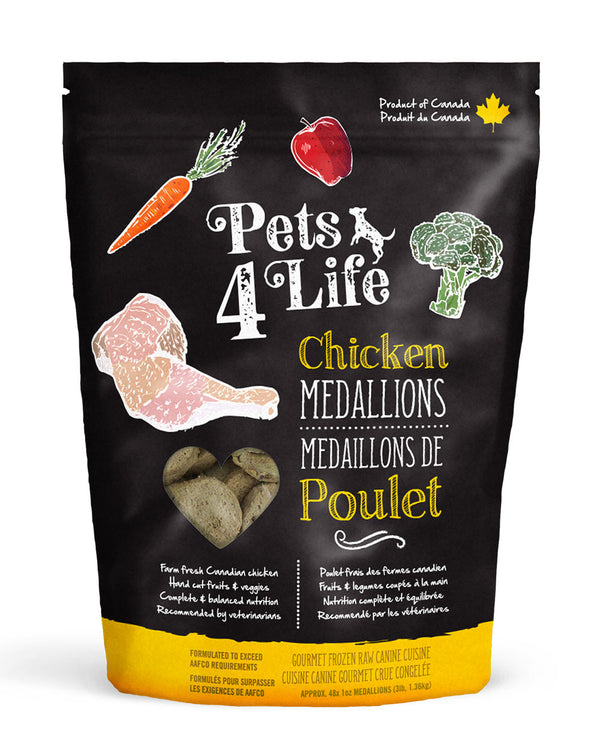 Pets 4 Life Canine Chicken Medallions Raw Dog Food