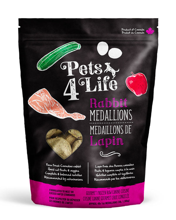 Pets 4 Life Canine Rabbit Medallions Raw Dog Food