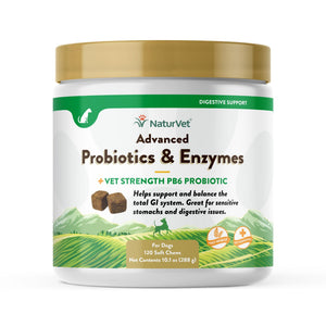 NaturVet Advanced Probiotics & Enzymes Plus Vet Strength PB6 Probiotic Soft Chews Dog Supplement, 120-count