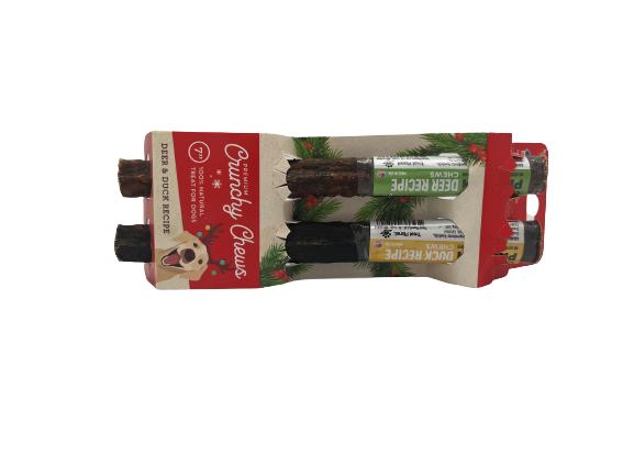 Etta Says! Holiday Premium Crunchy Chews Deer & Duck Dog Treats, 7-in, 2-pk