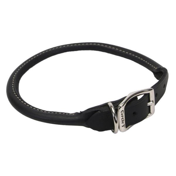 Circle T Oak Tanned Leather Round Dog Collar, Black