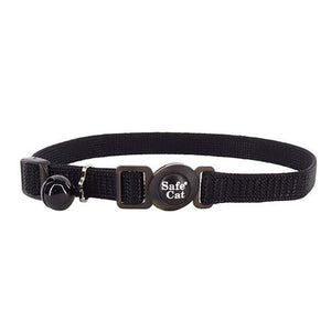 Safe Cat Adjustable Nylon Breakaway Cat Collar, Black, 12-in