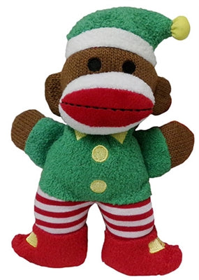 Huxley & Kent Holiday Baby Sock Monkey Twinkle Elf Dog Toy, 7.5-in