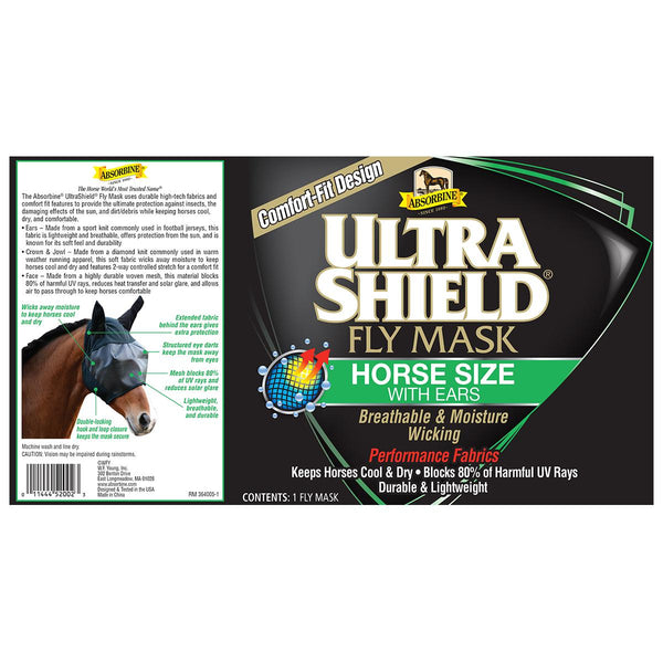 Absorbine UltraShield Fly Mask Horse Size with Ear Coverage
