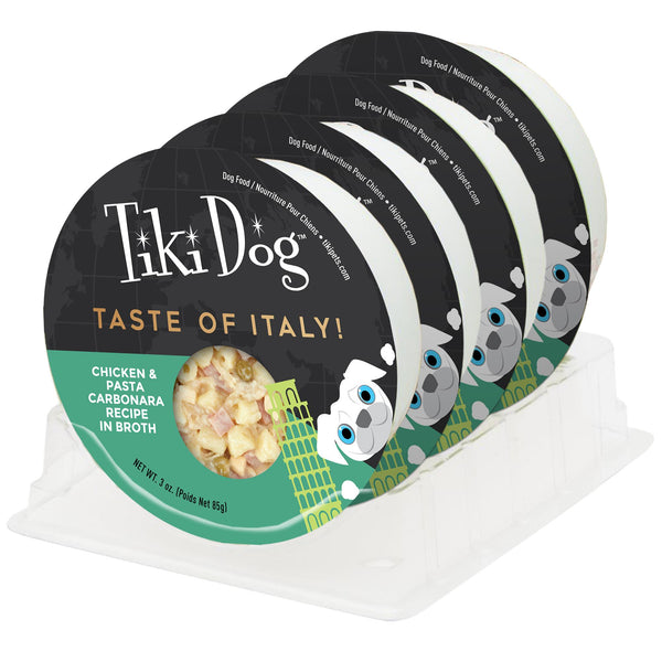 Tiki Dog Goût de l'Italie! Tasse de nourriture humide pour chiens au poulet et aux pâtes à la carbonara
