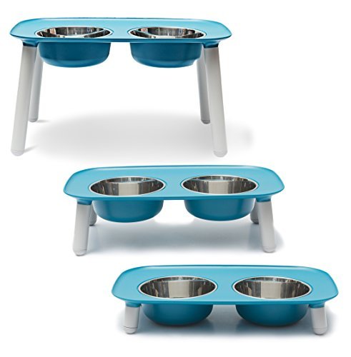 Messy Mutts Bol Double Surélevé Avec Pattes Ajustables, Bleu