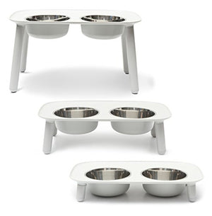 Messy Mutts Bol Double Surélevé Avec Pattes Ajustables, Gris Pâle