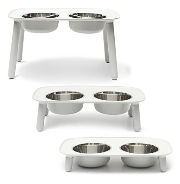 Messy Mutts Bol Double Surélevé Avec Pattes Ajustables, Gris Pâle