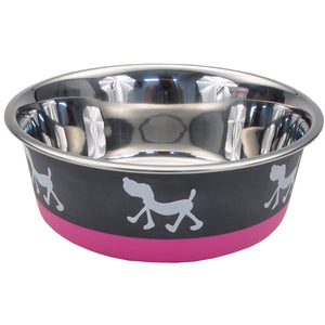 Coastal Maslow Non-Skid Pup Design Dog Bowl, Pink/Grey