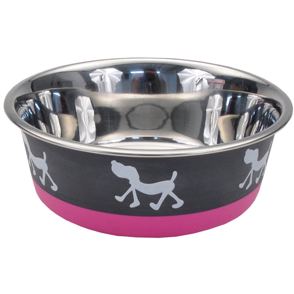 Coastal Maslow Non-Skid Pup Design Dog Bowl, Pink/Grey