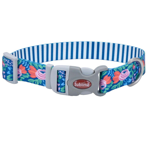 Sublime Adjustable Dog Collar, Flower Teal Stripe