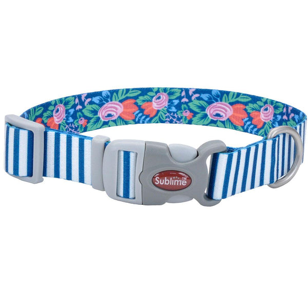 Sublime Adjustable Dog Collar, Teal Stripe Flower